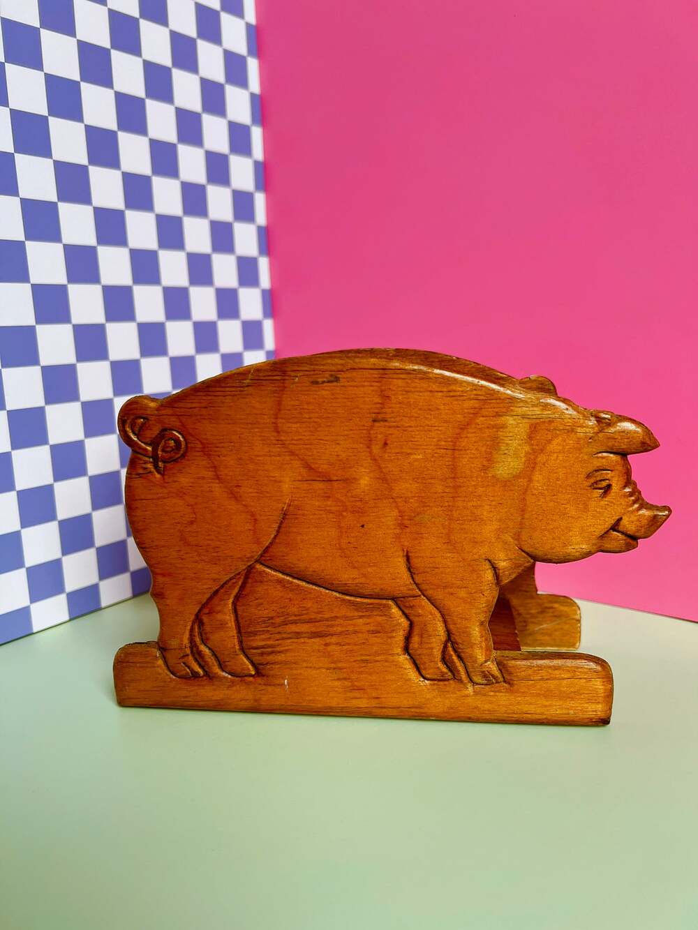 Vintage Wooden Pig Napkin Holder Farm Country Kitchen Home Decor